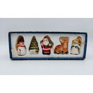 Mr Christmas Porcelain Ornaments Boxed 2009 S/5 Santa Reindeer Angel Tree Snowma
